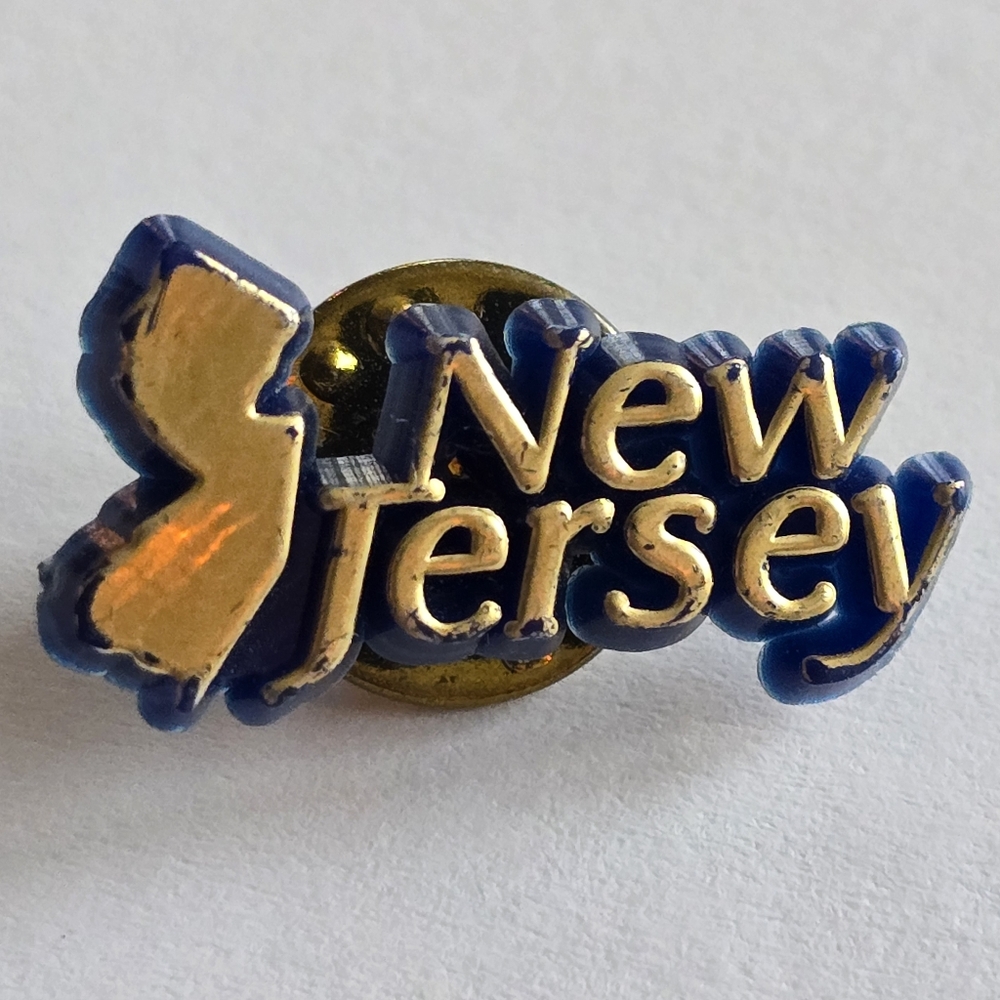 Vintage New Jersey pin small brooch NJ travel souvenir jewelry state blue gold